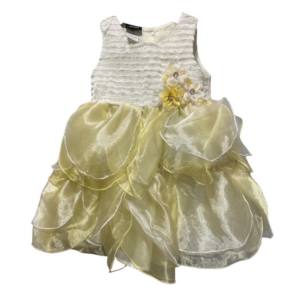 Special Occasion Dress Toddler Girl 2T Yellow Excellent Ruffle Flower Organza